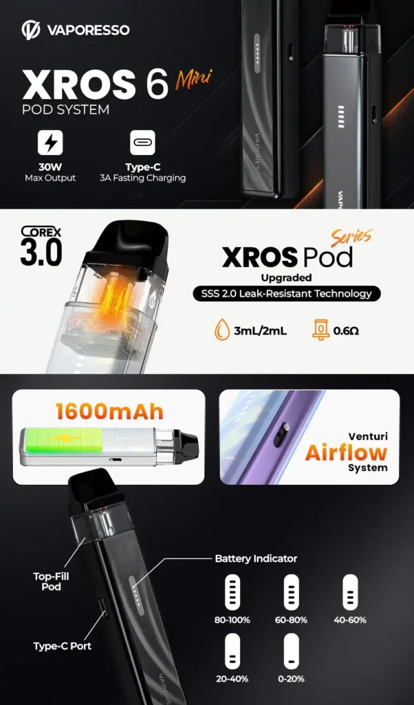 Xros 6 Mini Pod Kit - Vaporesso - Vapora Vape Shop Online Xros 6 Mini Pod Kit - Vaporesso Vaporesso